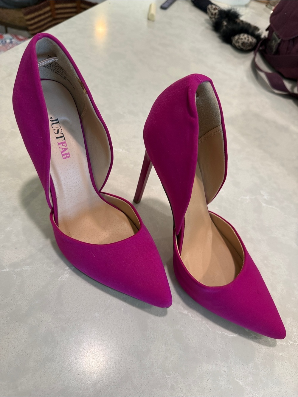 JustFab Fuchsia D'Orsay Pointed-Toe Stiletto Heels